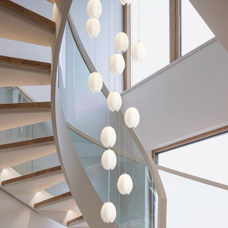 753新简约现代轻奢公寓lof楼梯间t长吊灯中挑空别客墅款厅复式楼