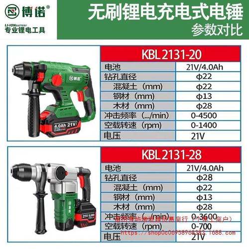 南通科博东诺BL95621311-28重型2V6.0充电无刷电锤冲K击钻电镐两