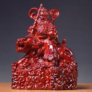 红花梨木雕刻武财神虎赵像公明神摆件436家居公装饰工司艺品开骑