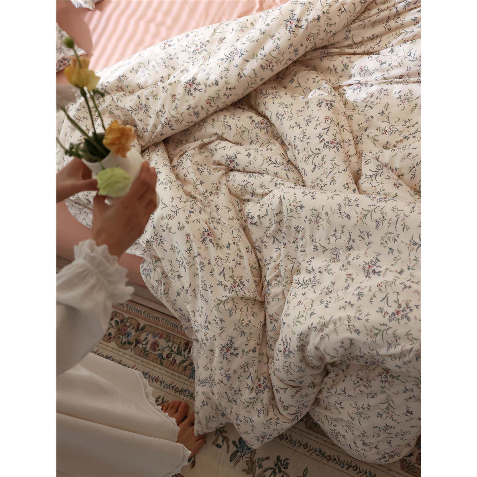 GZ6M糯F76T756H叽叽复法式单古小碎花针织棉三床笠四件套A类天竺