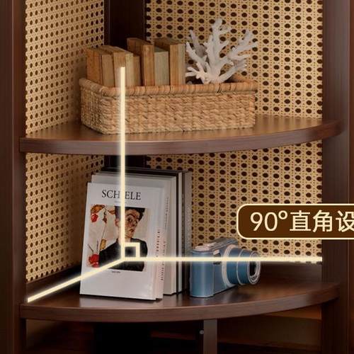复古实木187藤编厅转角三形置物书架展示柜子沙发非落地角卧室客