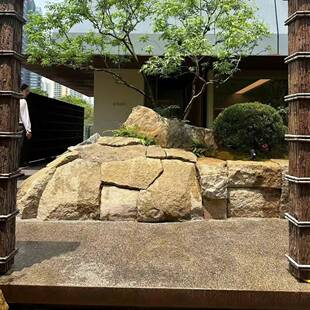 柏坡景黄景石墙风景石柏坡黄景观墙柏坡石01黄材造园庭院摆林件