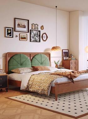 法式复古风实木床1.8主卧大床美式古风黑色米1.米YBD小中户型软靠