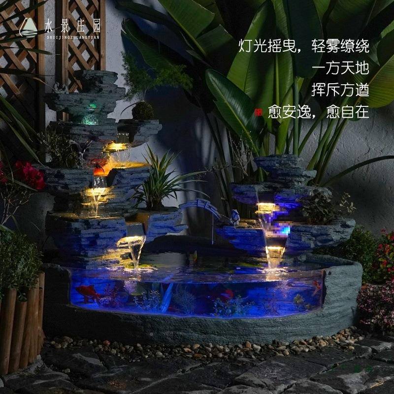 水庄LLK园户外院鱼缸循环水景观室外养鱼池景假山庭流布水喷泉造