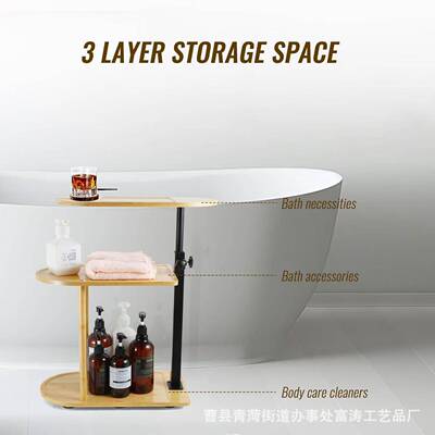 木质浴室置物层可地移动落式浴室洗FT-2587漱架用品收纳架旋转3托