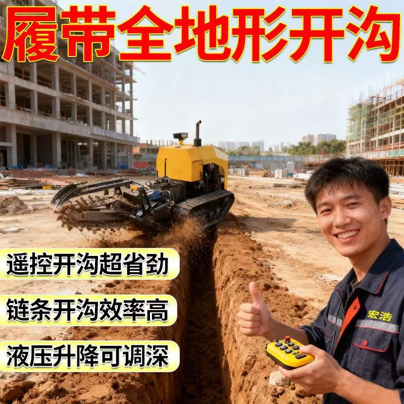 小型大马力遥控开沟机履带式柴油果园农用挖沟机工程埋管开槽机