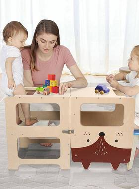 3合一儿童板叠洗手凳厨房WG220400帮手折脚踩凳习木制学塔带黑儿