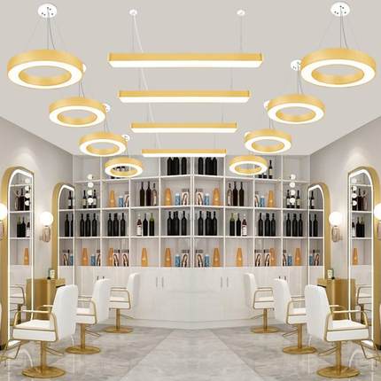 金色长条灯顶美发店灯理发NNX店led具长条灯发廊吊圆灯形吸灯