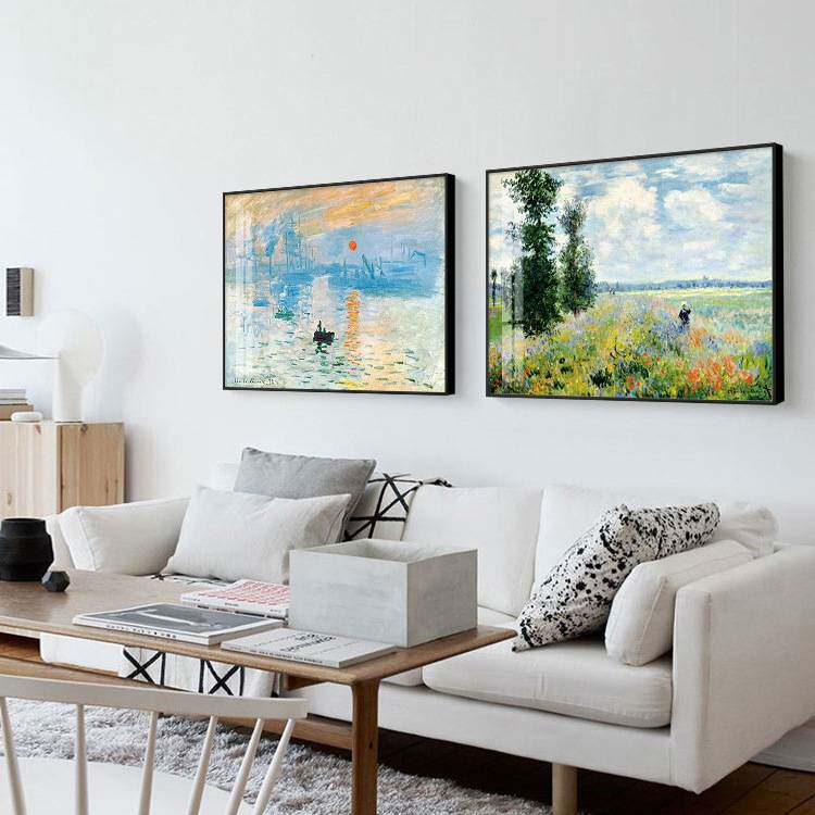 莫奈客厅装饰画沙发后面的玄关壁画现代卧室饭厅墙画日出印象挂画