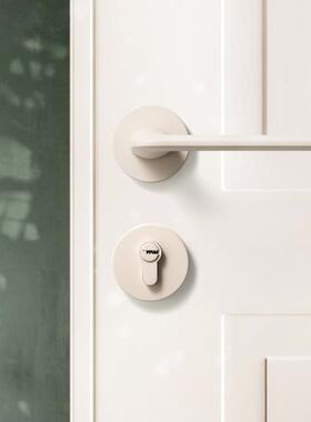 简奶油风极白色HGP内室门锁米白色磁吸静音房门锁现代卧室木门体