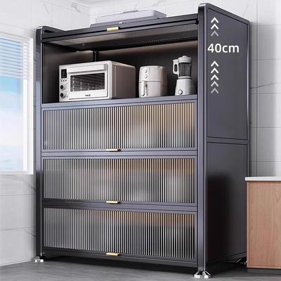 厨房物架地收置纳柜子靠墙微KPU炉家用波橱柜带门落多层多功能储