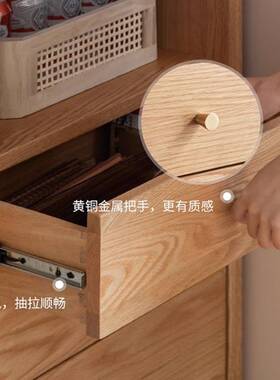 安靠家具实木餐边柜小户型橱柜超薄厨房储物柜橡木茶水柜原木边柜