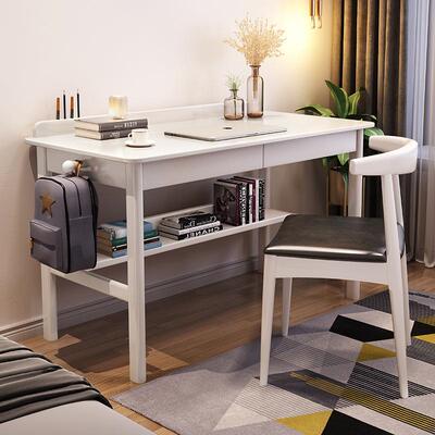 全实木书桌书架组合代简约现家用公电办63549桌中小学生写字台学