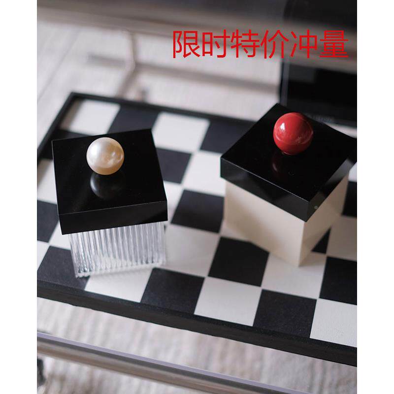 亚克力红球珍珠棉签简盒创条纹透明收XKJ纳盒⇝牙线火柴盒意约