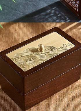 中式黄木牙线盒家用面意创牙签盒棉桌签BNN盒收纳实盒轻奢