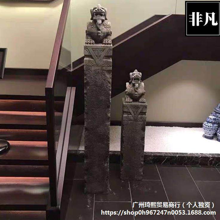 马马桩饰石雕仿PAX古石狮子拴马生石柱肖貔貅麒麟栓拴柱做旧装摆