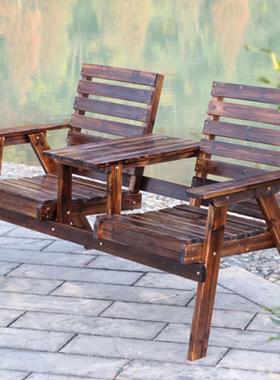 7W户外桌椅实木庭院阳台休闲双带茶几桌椅木组F758STS8合园防公腐