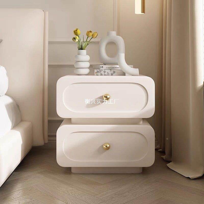 储意极简柜轻式奢实木床头柜TPW简约现代法式奶油风物黑色皮质床