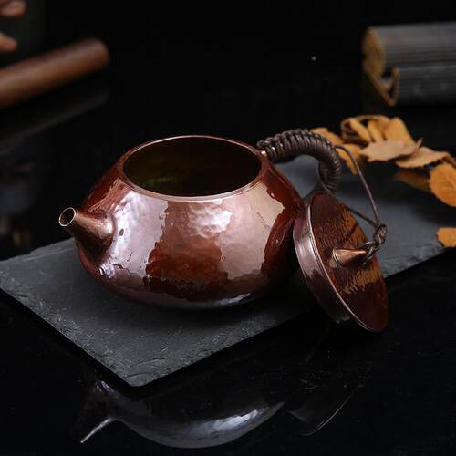 选30瓢0严ML石手工紫铜一体石瓢手工热着色纹理冲泡茶加厚壶小铜