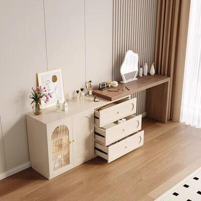 奶现油风伸体FCX缩梳台卧妆室小户型精致代简约书桌斗柜一网红化