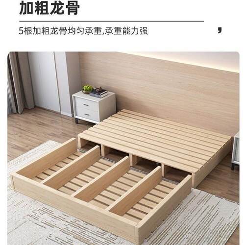 加粗加密实木榻屋榻米板落地式出租双人卧室床实167木排骨床架硬