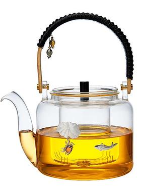 煮茶壶玻璃jrt14401耐高温加纯工手镶嵌蒸茶器电厚陶炉茶具套装煮