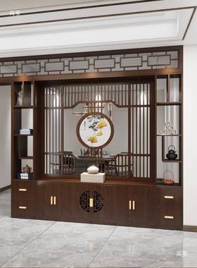 中餐式实木屏风月洞玄门隔断客厅家用关柜DCY入新户博古架门厅厅