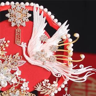新娘喜扇秀禾服团扇结婚婚礼团扇捧古m71红扇子出嫁扇手喜字扇风