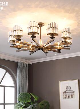 美式客厅吊灯全铜室餐后轻奢现代水晶灯简约厅黑色复T066古大卧厅