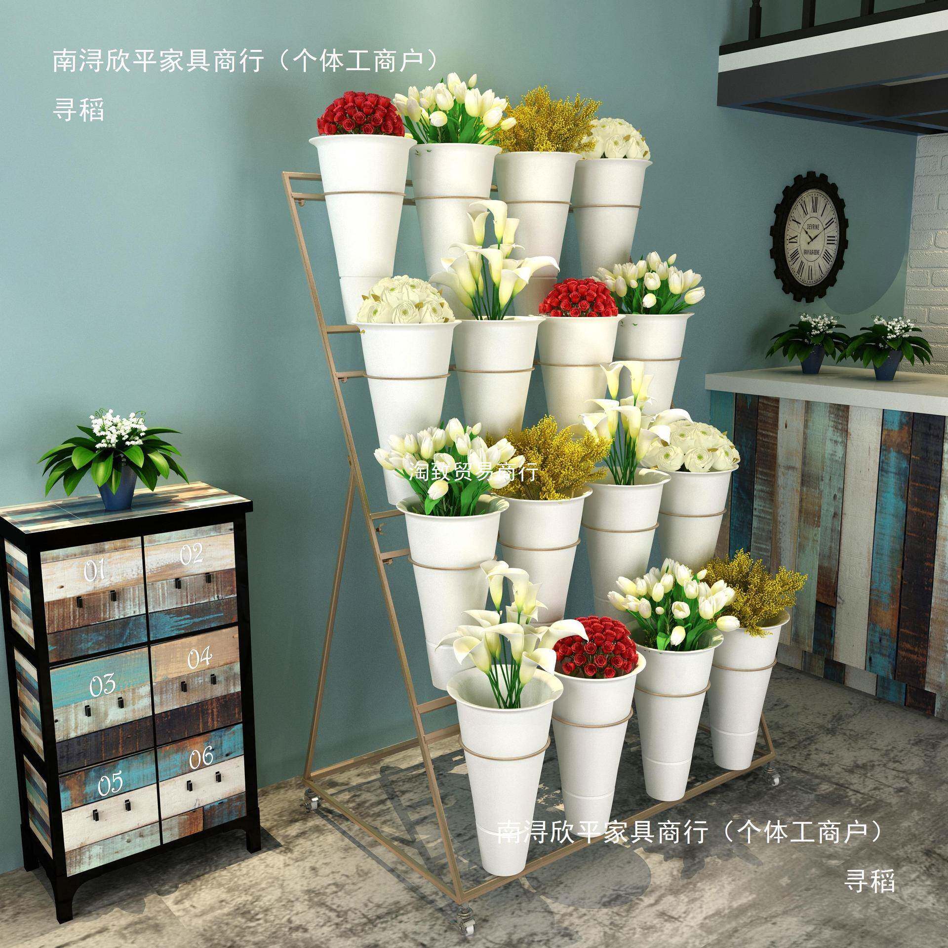 金料色大号花店架可移动花铁艺0-06多层鲜花展示架塑其花桶架子他