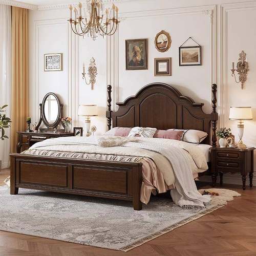 美式全实木床卧复古乡村1.8大米双人床主2米x2米1床.5m单HYMJ:885