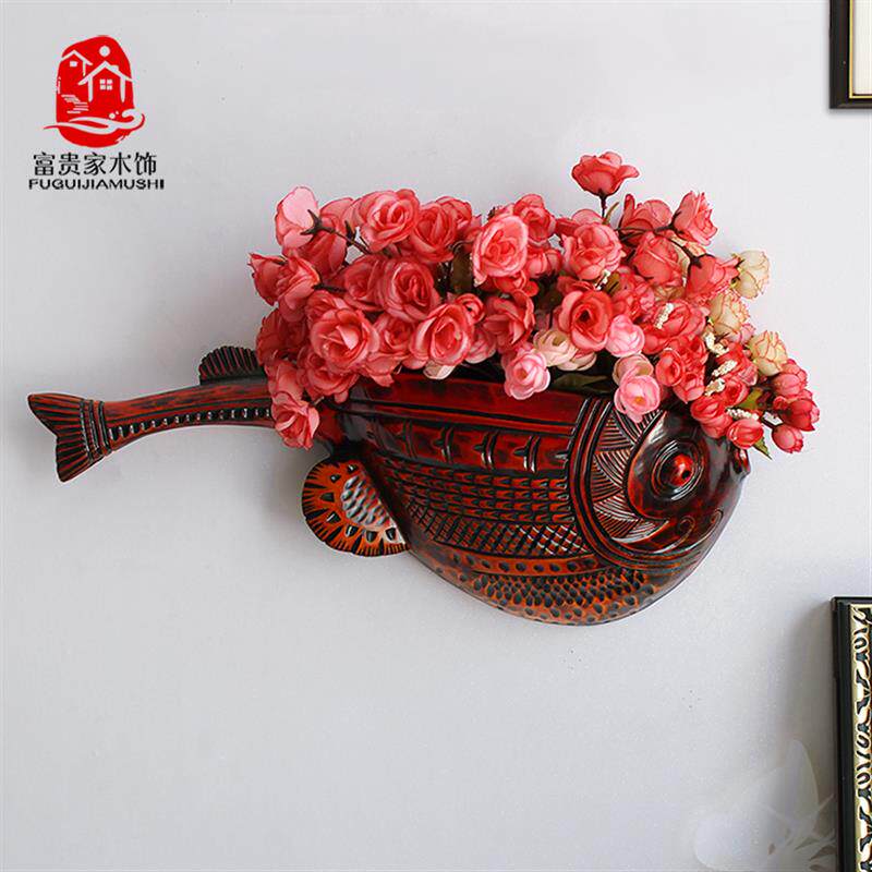 墙上壁挂式花瓶插干花仿真花假花插花墙壁艺术立体鱼装饰品挂件