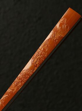 精品双面纯手工浅浮雕山水风光图老玉竹扇骨文玩竹雕折扇子王伟制