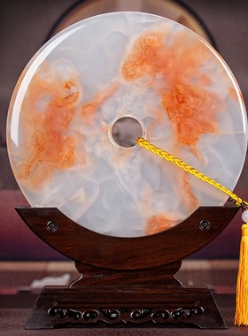 天然红花冰玉石平安扣摆件刻字客厅玄关电视柜乔迁开业送礼装饰品