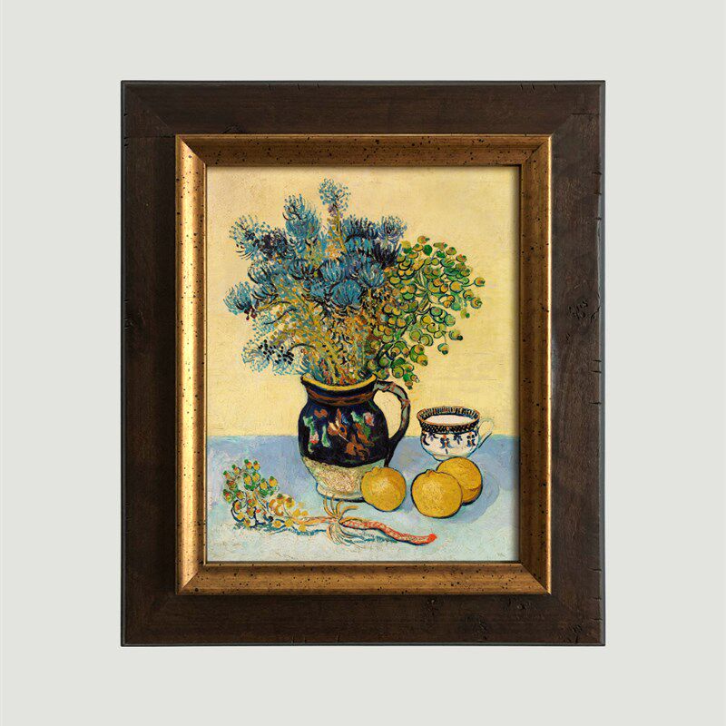 中古风花卉静物油画梵高装饰画 美拉德南洋复古客厅餐厅质感挂画