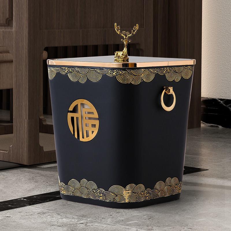 沙发旁茶几落地装饰品现代新中式摆件创意客厅轻奢垃圾桶带盖家∑