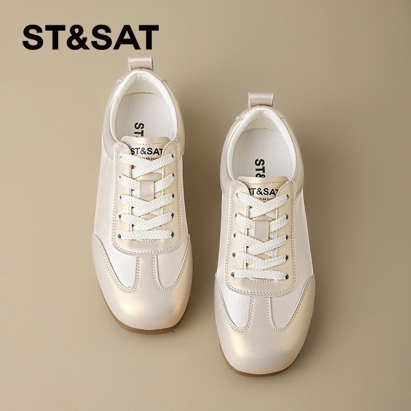 星期六小白鞋女款2025新款秋冬女鞋流光风休闲平底鞋配裙子德训鞋