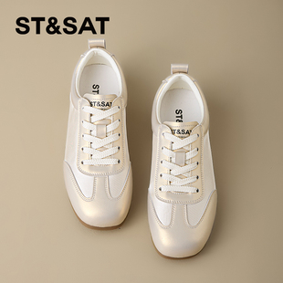 星期六小白鞋女款2025新款秋冬女鞋流光风休闲平底鞋配裙子德训鞋