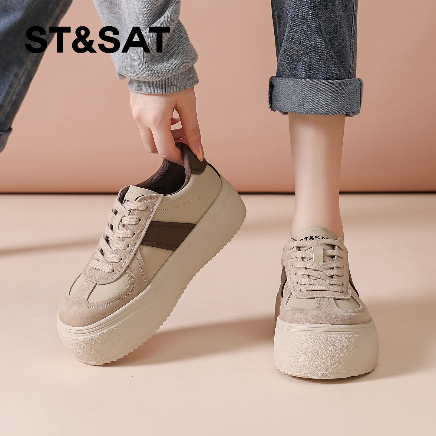 星期六厚底增高5cm休闲板鞋2025新款时尚百搭女鞋经典学院风女鞋