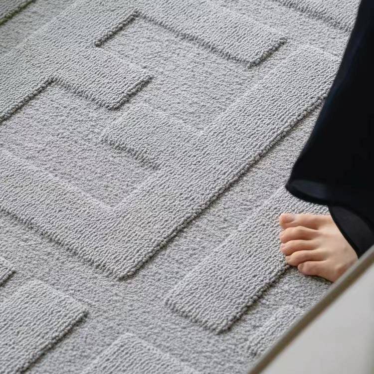 新西兰羊毛灰色立体浮雕硅藻丝客厅地毯轻奢高级卧室素色懒人地毯