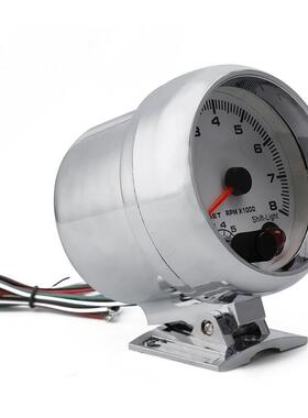 汽车改装仪表3.75寸0-8000RPM黑白面7彩背景灯光转速表电镀铬外圈