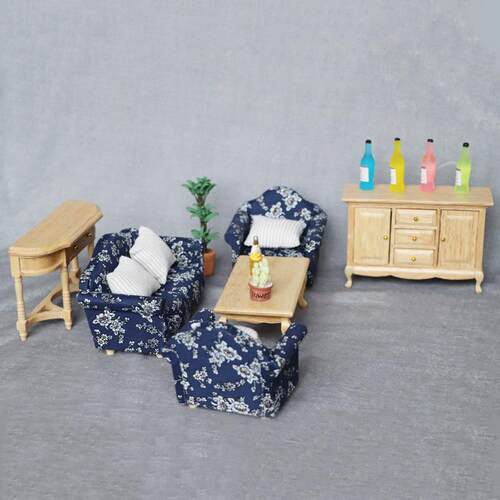 1:12娃娃屋dollhouse迷你家具客厅微场景实木模型沙发6件套装ob11