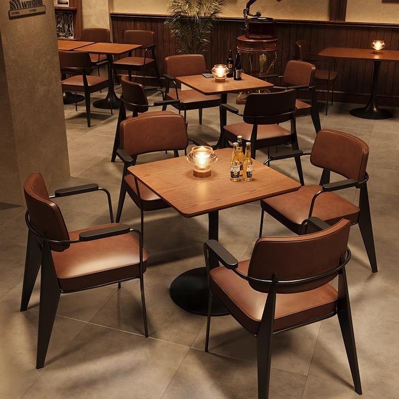 商用咖啡厅椅子靠背椅复古酒吧清吧奶茶店餐饮店餐厅餐桌椅子一套
