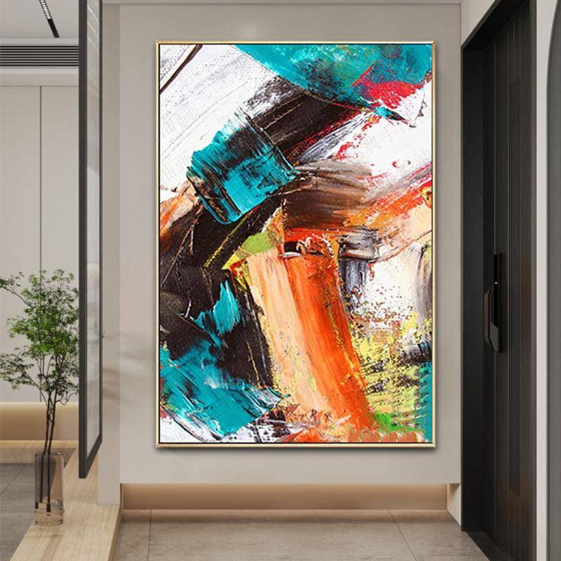 现代简约客厅餐厅抽象画纯手绘油画超大幅玄关装饰画落地画黑灰白