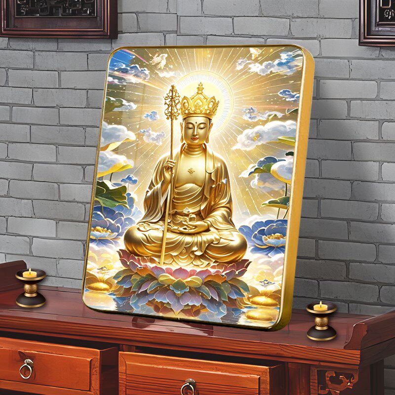 南无大愿地藏王菩萨画像摆件立架摆台相框水晶版画结缘佛画像挂画