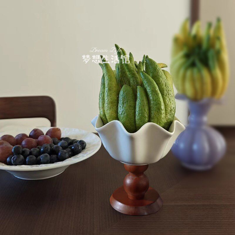 佛手柑托盘水培花器花瓶陶瓷木质中式器皿香橼古风花盘养佛手摆放