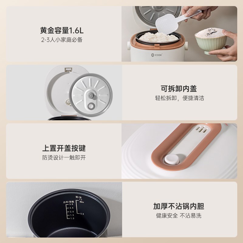 迷你电饭煲家用智能预约小型电煮锅1到2-3人多功能快煮电饭锅1.L