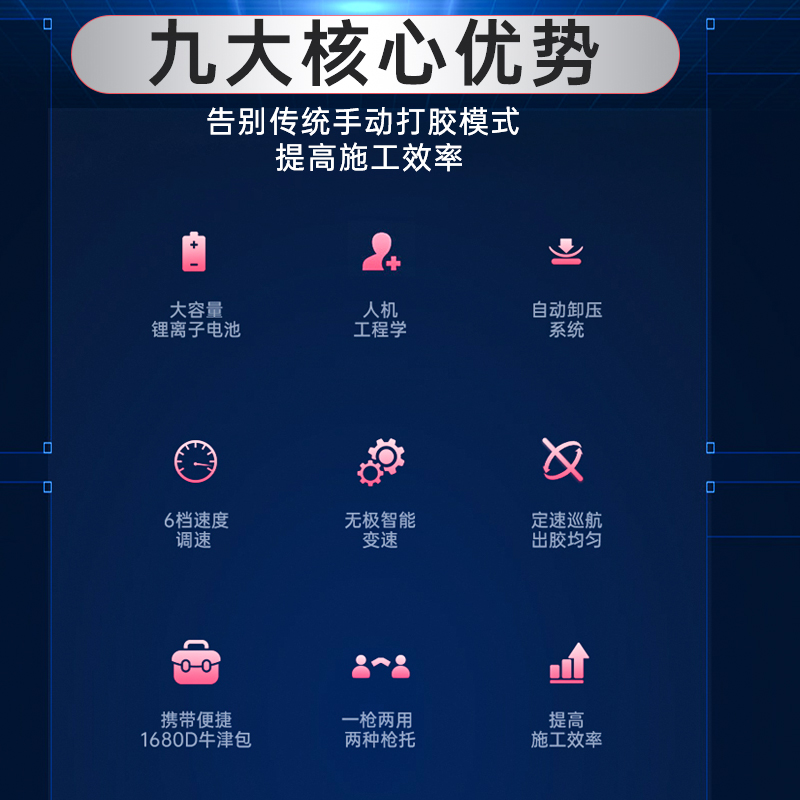 电动玻璃胶枪充电式锂电打胶枪全自动结构硅胶枪打胶机挤胶枪