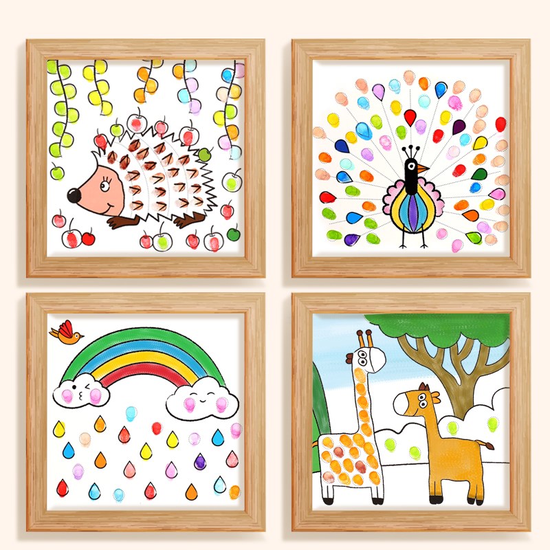 儿童手指印涂鸦画画图册手掌点画印泥绘画颜料装环保幼儿园