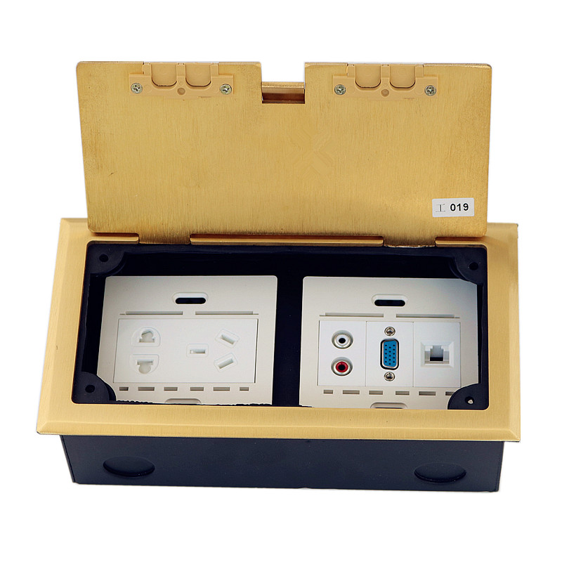 银色不锈钢开启式地插8型面板HDMI音频舞台专用多媒体地面插座